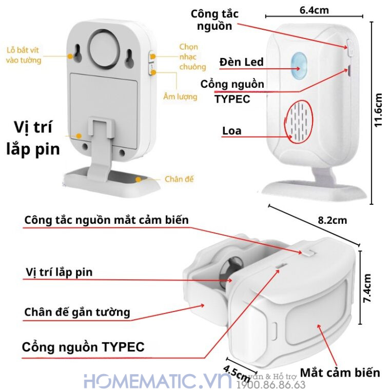 Chuông Chống Trộm Không Dây Thông Minh Cacazi Ks-sf20rv1 mô tả chức năng