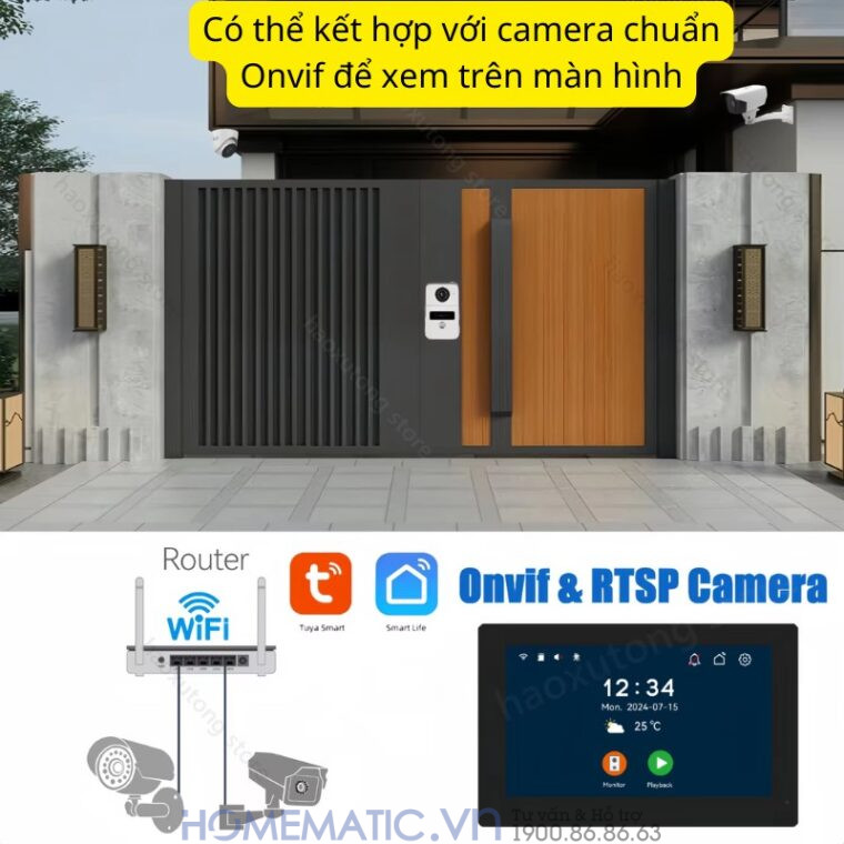 Chuông Cửa Có Hình Thông Minh Wifi Màn 10inch Smartlife Kw62101 có thể kết hợp camera onvif