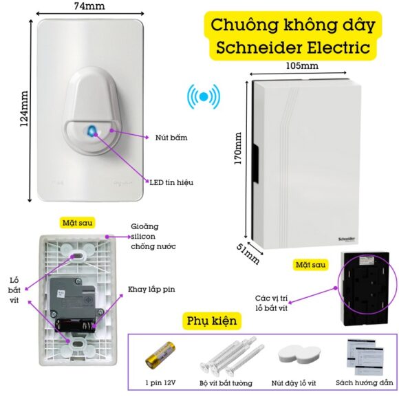 Chuông Cửa Không Dây Cao Cấp Chống Nước Schneider Electric A3031cct mô tả tính năng