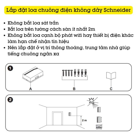 Chuông Cửa Không Dây Cao Cấp Chống Nước Schneider Electric A3031cct cách lắp loa chuông điện không dây