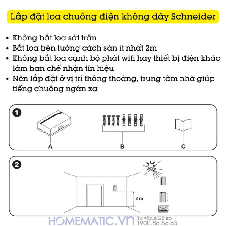 Chuông Cửa Không Dây Cao Cấp Chống Nước Schneider Electric A3031cct cách lắp loa chuông điện không dây