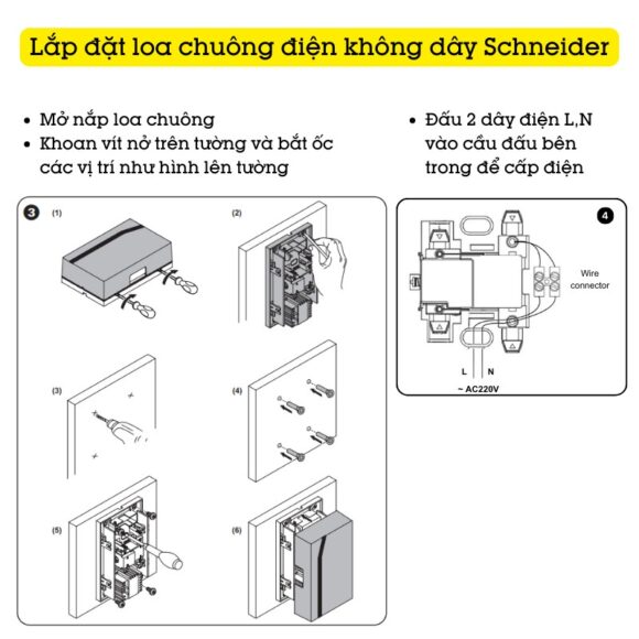 Chuông Cửa Không Dây Cao Cấp Chống Nước Schneider Electric A3031cct cách lắp loa chuông điện không dây