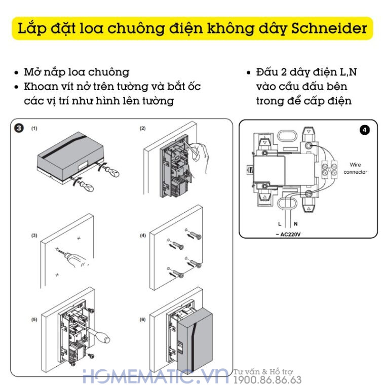 Chuông Cửa Không Dây Cao Cấp Chống Nước Schneider Electric A3031cct cách lắp loa chuông điện không dây