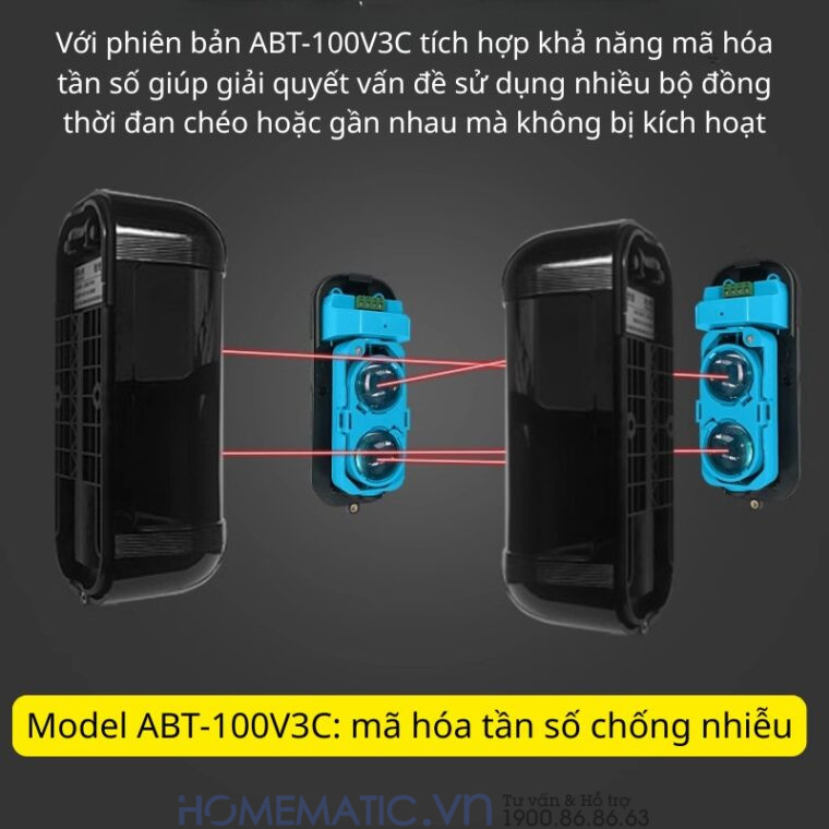 Hàng Rào Hồng Ngoại 2 Tia 100m Boleesch Abt-100v3C mã hóa tần số chống nhiễu