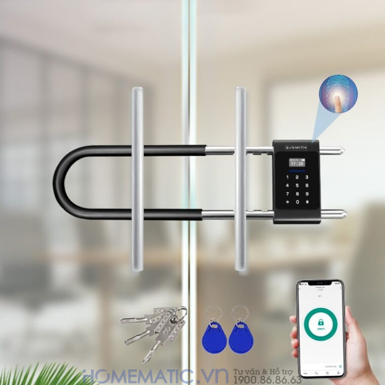 Khóa Cửa Kính Cường Lực Khóa Tay Nắm Cửa Mã Số Vân Tay Thẻ Từ Thông Minh Exsmith U9