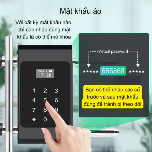 Khóa Cửa Kính Cường Lực Khóa Tay Nắm Cửa Mã Số Vân Tay Thẻ Từ Thông Minh Exsmith U9