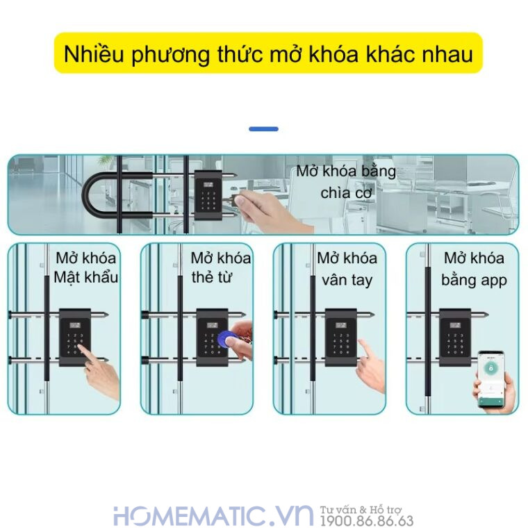 Khóa Cửa Kính Cường Lực Khóa Tay Nắm Cửa Mã Số Vân Tay Thẻ Từ Thông Minh Exsmith U9