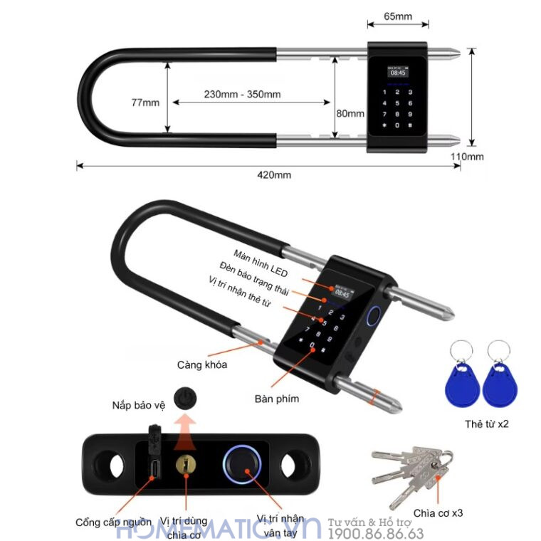 Khóa Cửa Kính Cường Lực Khóa Tay Nắm Cửa Mã Số Vân Tay Thẻ Từ Thông Minh Exsmith U9