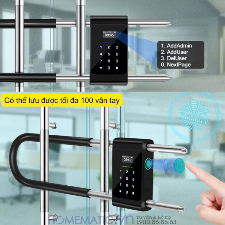 Khóa Cửa Kính Cường Lực Khóa Tay Nắm Cửa Mã Số Vân Tay Thẻ Từ Thông Minh Exsmith U9