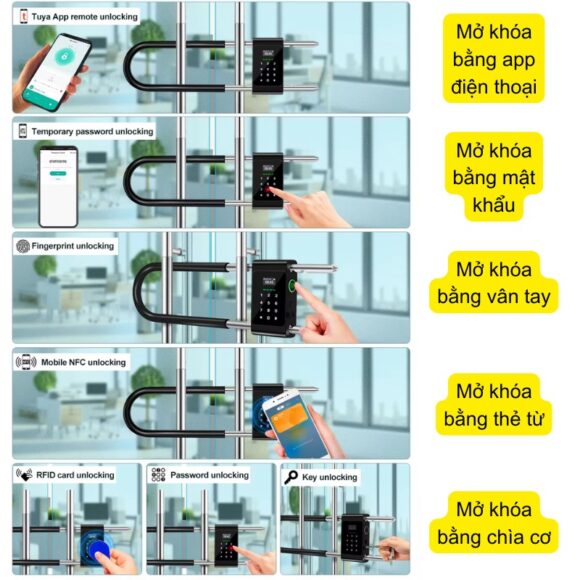 Khóa Cửa Kính Cường Lực Khóa Tay Nắm Cửa Mã Số Vân Tay Thẻ Từ Thông Minh Exsmith U9