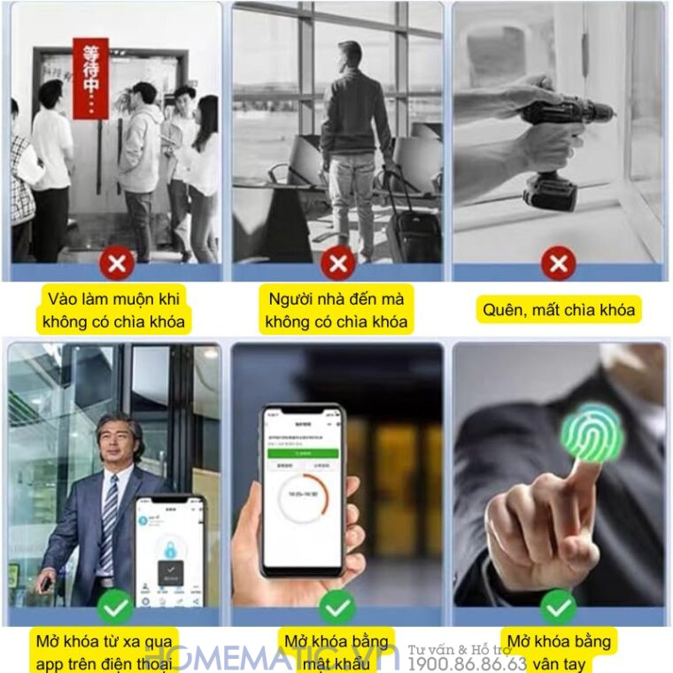 Khóa Cửa Kính Cường Lực Khóa Tay Nắm Cửa Mã Số Vân Tay Thẻ Từ Thông Minh Exsmith U9
