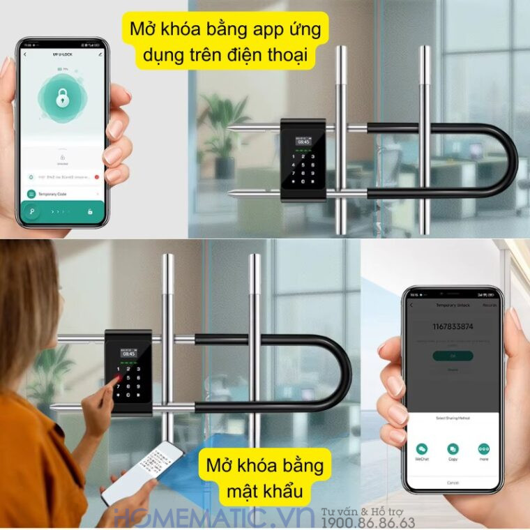 Khóa Cửa Kính Cường Lực Khóa Tay Nắm Cửa Mã Số Vân Tay Thẻ Từ Thông Minh Exsmith U9