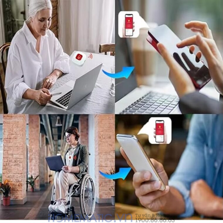 Chuông Bấm Cho Người Già Nút Bấm Wifi đeo Cổ Báo Về điện Thoại Pbsos2