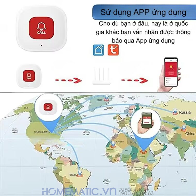 Chuông Bấm Cho Người Già Nút Bấm Wifi đeo Cổ Báo Về điện Thoại Pbsos2
