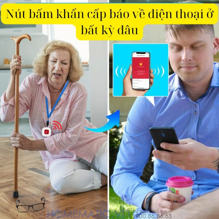 Chuông Bấm Cho Người Già Nút Bấm Wifi đeo Cổ Báo Về điện Thoại Pbsos2