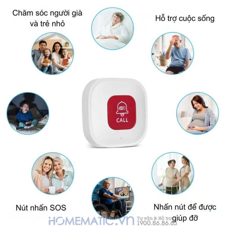 Chuông Bấm Cho Người Già Nút Bấm Wifi đeo Cổ Báo Về điện Thoại Pbsos2