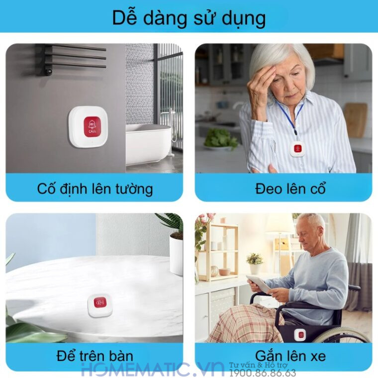 Chuông Bấm Cho Người Già Nút Bấm Wifi đeo Cổ Báo Về điện Thoại Pbsos2