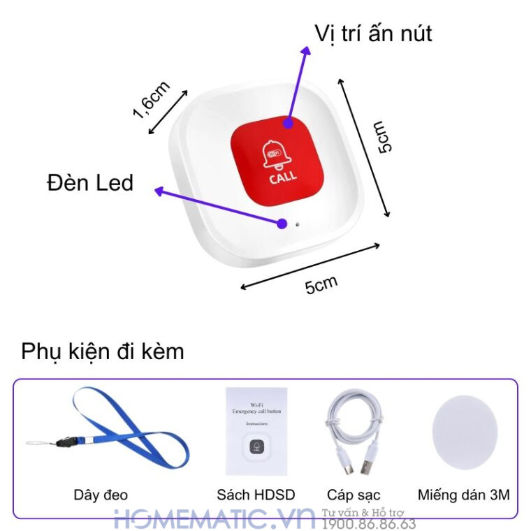 Chuông Bấm Cho Người Già Nút Bấm Wifi đeo Cổ Báo Về điện Thoại Pbsos2