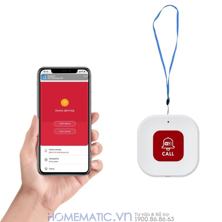 Chuông Bấm Cho Người Già Nút Bấm Wifi đeo Cổ Báo Về điện Thoại Pbsos2