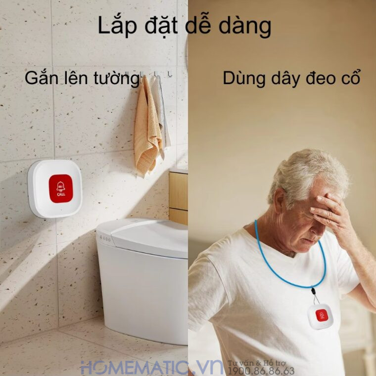 Chuông Bấm Cho Người Già Nút Bấm Wifi đeo Cổ Báo Về điện Thoại Pbsos2