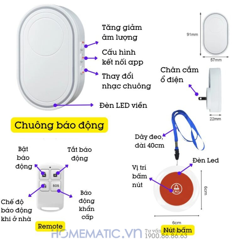 Chuông Báo động Cho Người Già Không Dây Wifi Td12s