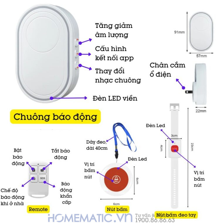 Chuông Báo động Cho Người Già Không Dây Wifi Td12s