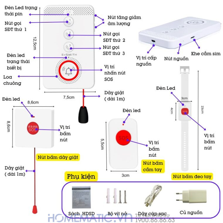 Chuông Báo Khẩn Cấp Cho Người Già Sử Dụng Sim 4g Pb4gsos Báo Về điện Thoại
