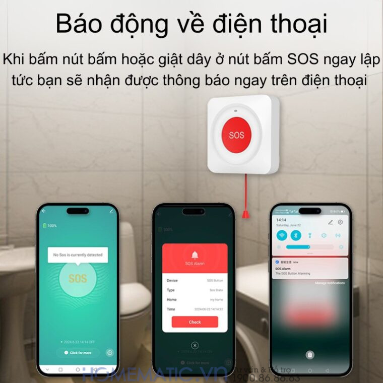 Chuông Báo Người Già Qua điện Thoại Nút Bấm Khẩn Cấp Hỗ Trợ Dây Giật Wifi Pbsos1