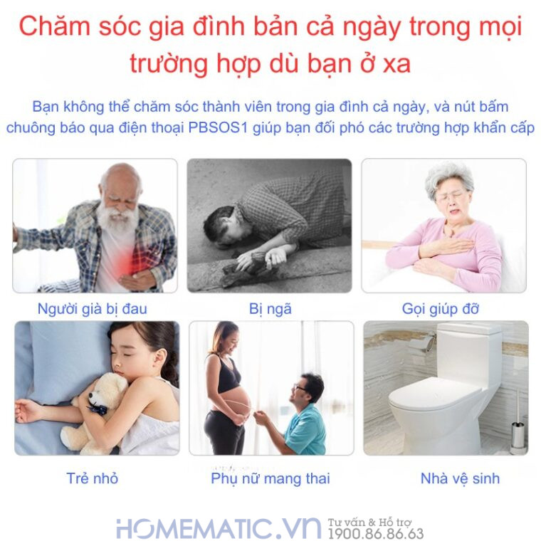 Chuông Báo Người Già Qua điện Thoại Nút Bấm Khẩn Cấp Hỗ Trợ Dây Giật Wifi Pbsos1