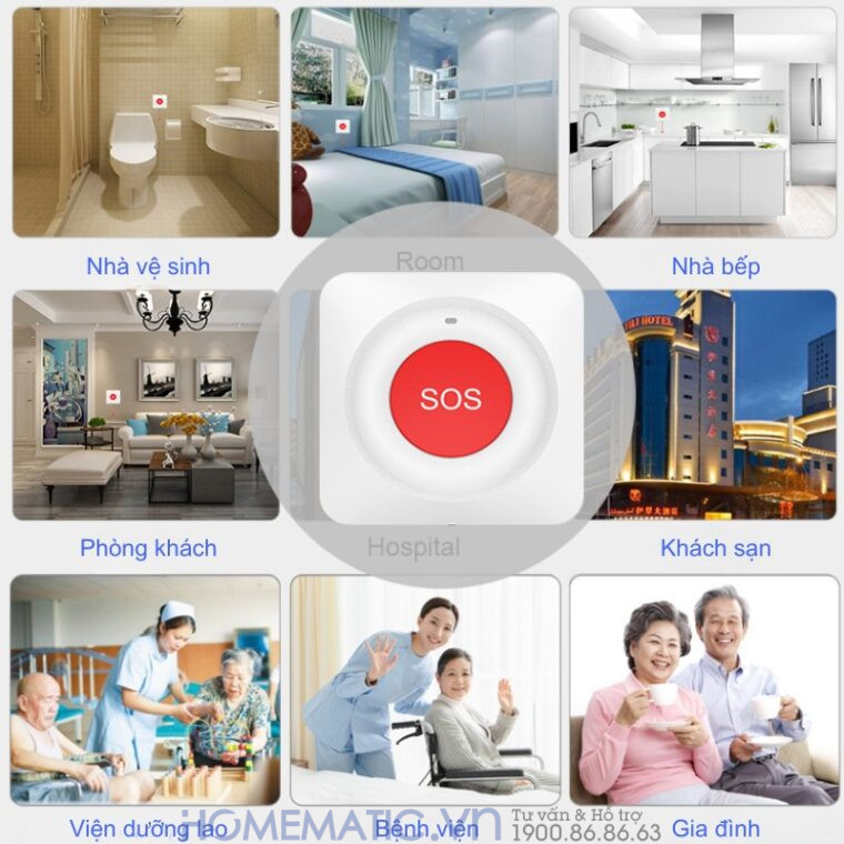 Chuông Báo Người Già Qua điện Thoại Nút Bấm Khẩn Cấp Hỗ Trợ Dây Giật Wifi Pbsos1