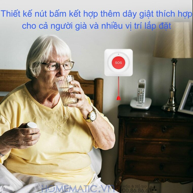 Chuông Báo Người Già Qua điện Thoại Nút Bấm Khẩn Cấp Hỗ Trợ Dây Giật Wifi Pbsos1