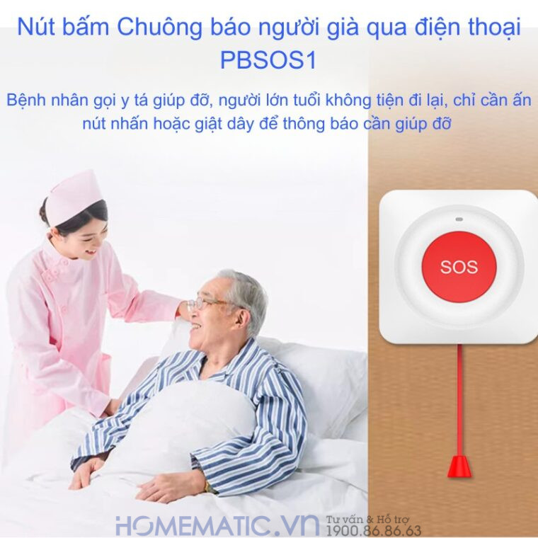 Chuông Báo Người Già Qua điện Thoại Nút Bấm Khẩn Cấp Hỗ Trợ Dây Giật Wifi Pbsos1