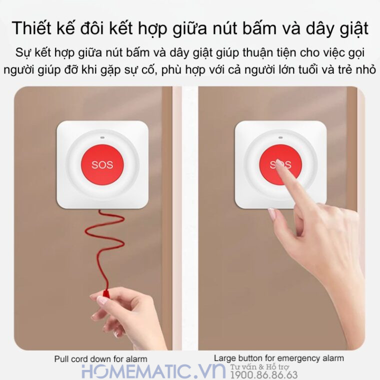 Chuông Báo Người Già Qua điện Thoại Nút Bấm Khẩn Cấp Hỗ Trợ Dây Giật Wifi Pbsos1