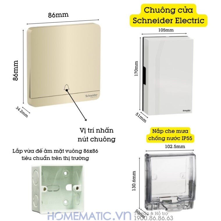 Chuông Cửa Có Dây Chính Hãng Schneider Electric Cao Cấp E8331wg Bản Wine Gold mô tả tính năng