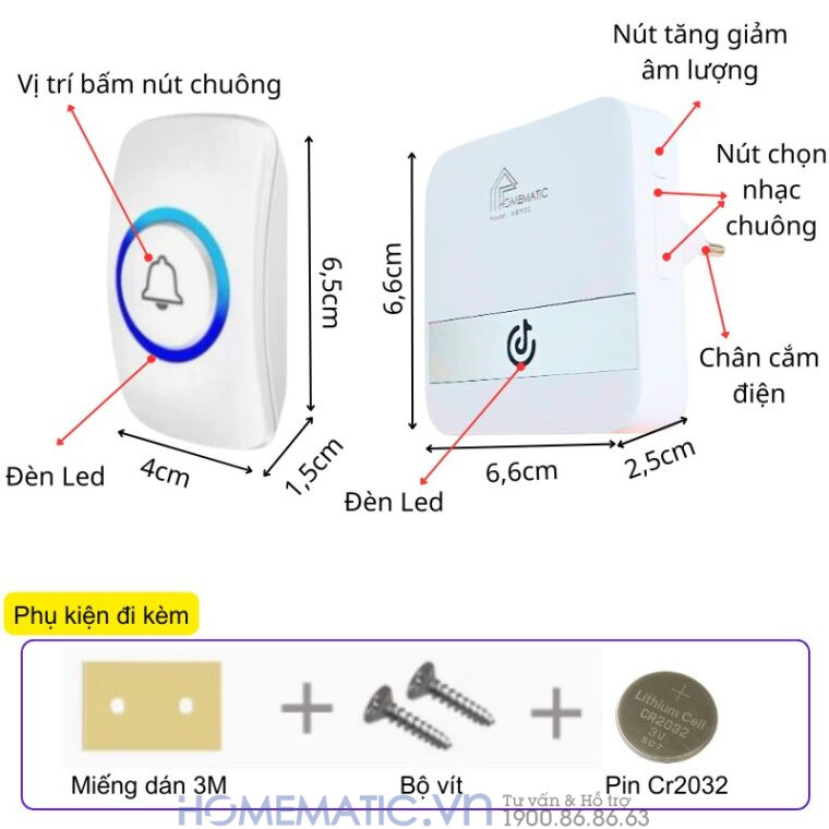 Chuông Cửa Không Dây Dùng Pin Homematic Hbm02