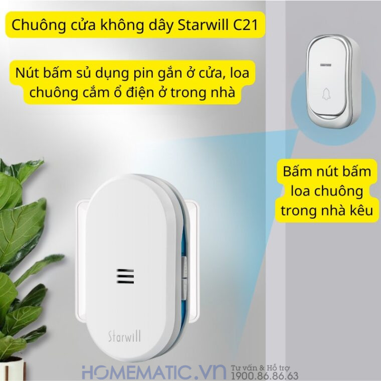 Chuông Cửa Không Dây Dùng Pin Starwill C21 Chuông Cửa Không Dây Dùng Pin Starwill C21