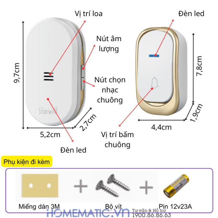 Chuông Cửa Không Dây Dùng Pin Starwill C21 Chuông Cửa Không Dây Dùng Pin Starwill C21
