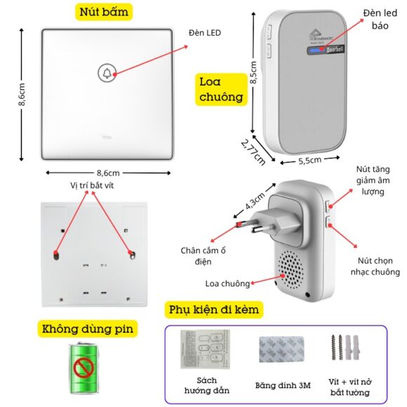 Chuông Cửa Không Dây Không Pin Cao Cấp Homematic G9lw các tính năng