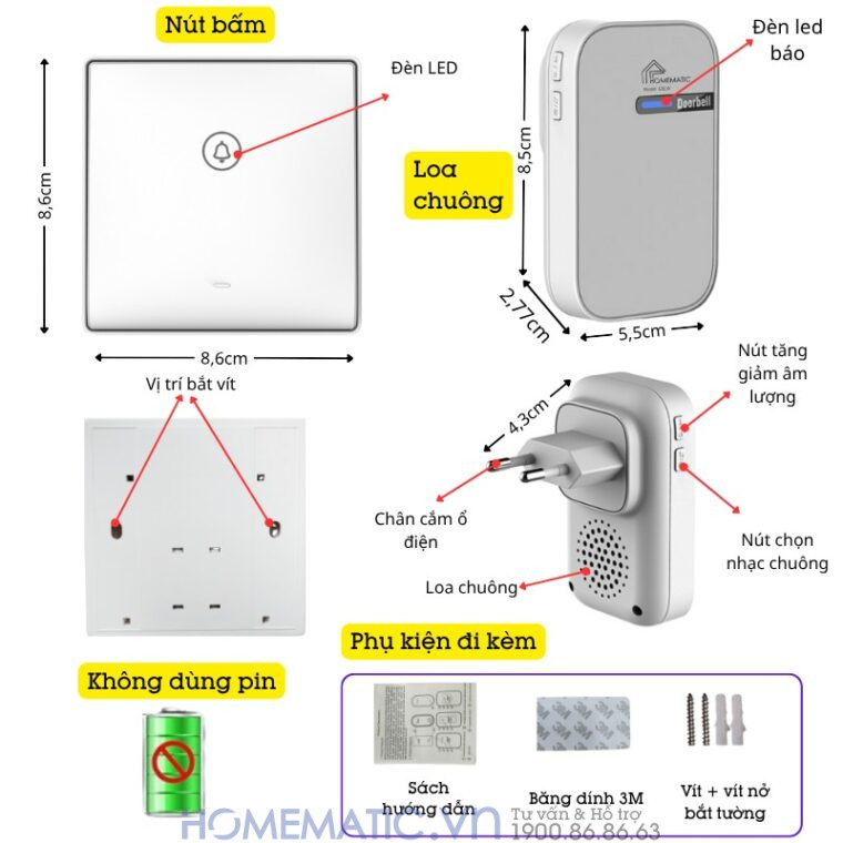 Chuông Cửa Không Dây Không Pin Cao Cấp Homematic G9lw các tính năng