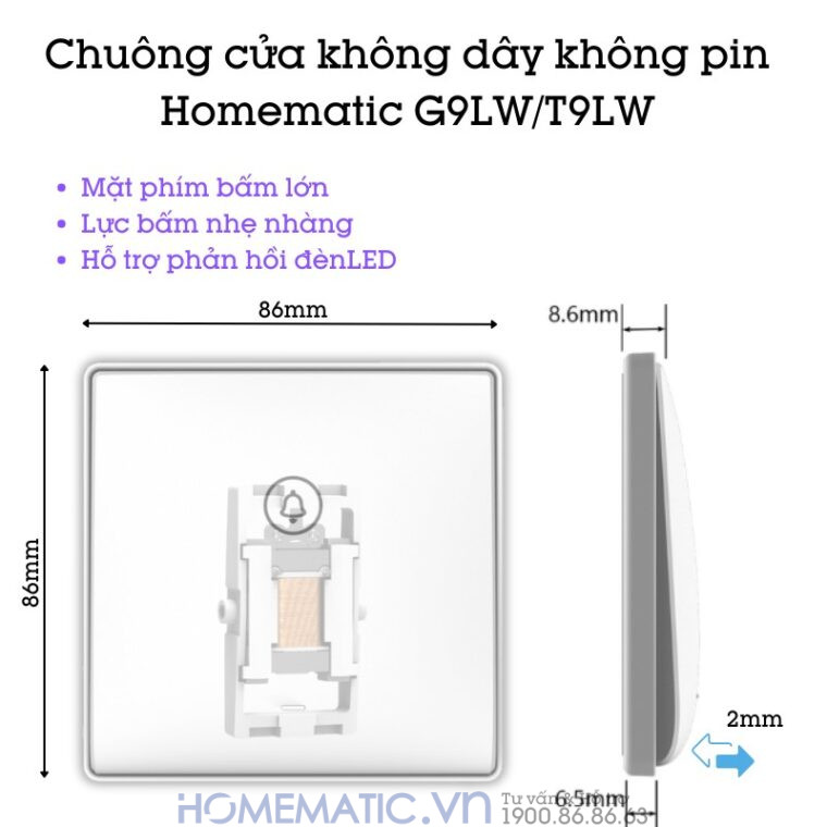 Chuông Cửa Không Dây Không Pin Cao Cấp Homematic G9lw mặt phím bấm lớn