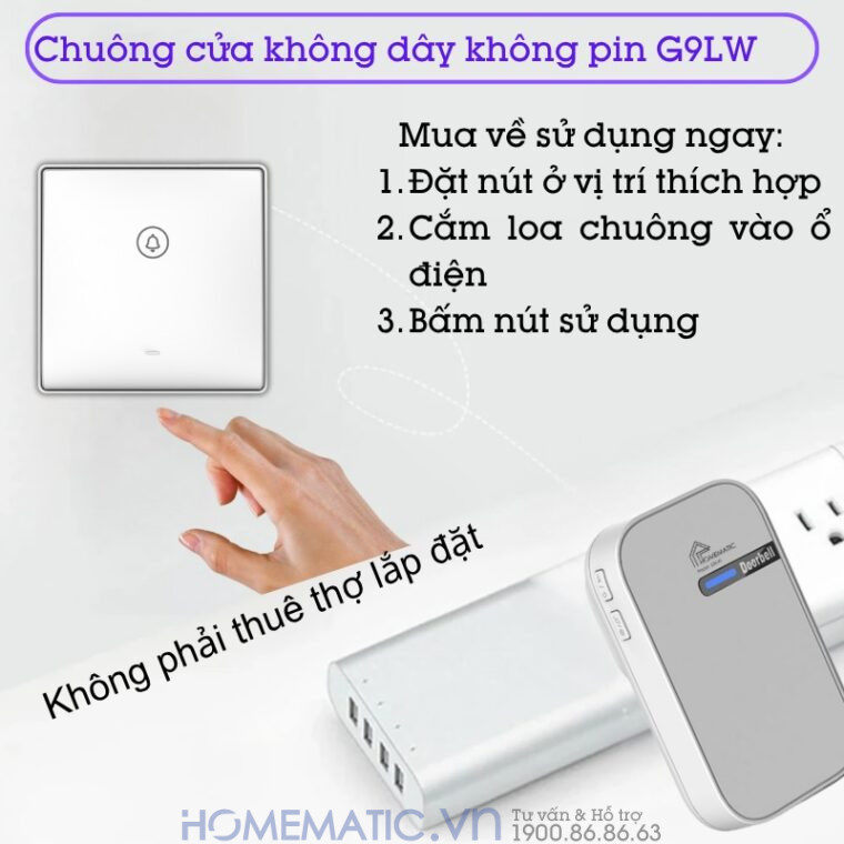 Chuông Cửa Không Dây Không Pin Cao Cấp Homematic G9lw không cần thuê thợ