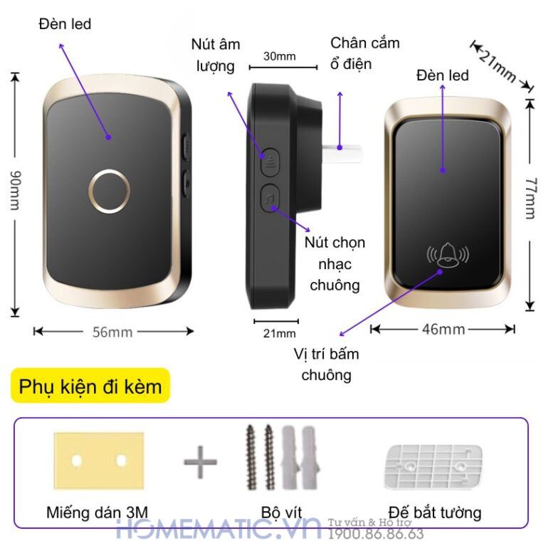 Chuông Cửa Không Dây Không Pin Homematic Af50 các tính năng chính