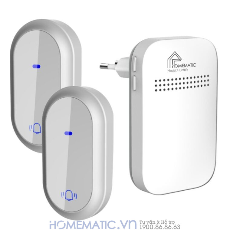 Chuông Cửa Không Dây Không Pin Homematic Hbm09 bộ 2 nút bấm 1 loa chuông