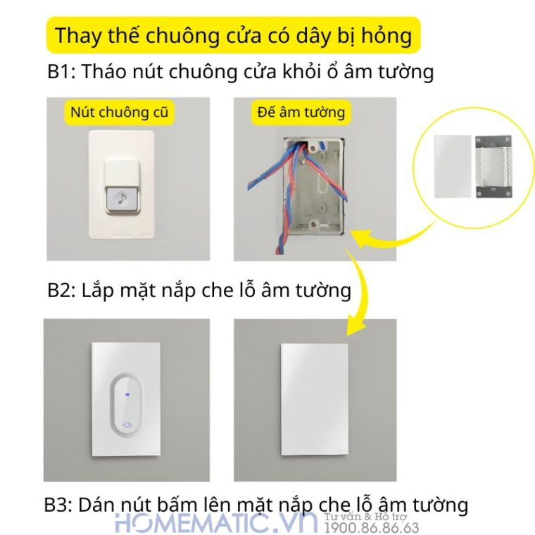 Chuông Cửa Không Dây Không Pin Homematic Hbm09 thay thế chuông cửa có dây bị hỏng