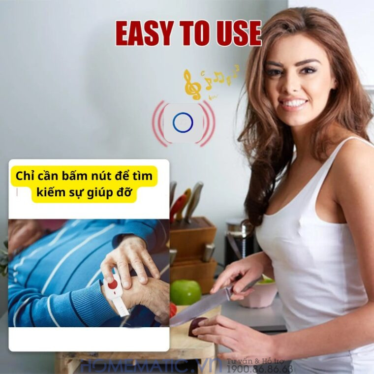 Chuông Không Dây Cho Người Già Qx01sos chỉ cần bấm nút là có sự trợ giúp người thân