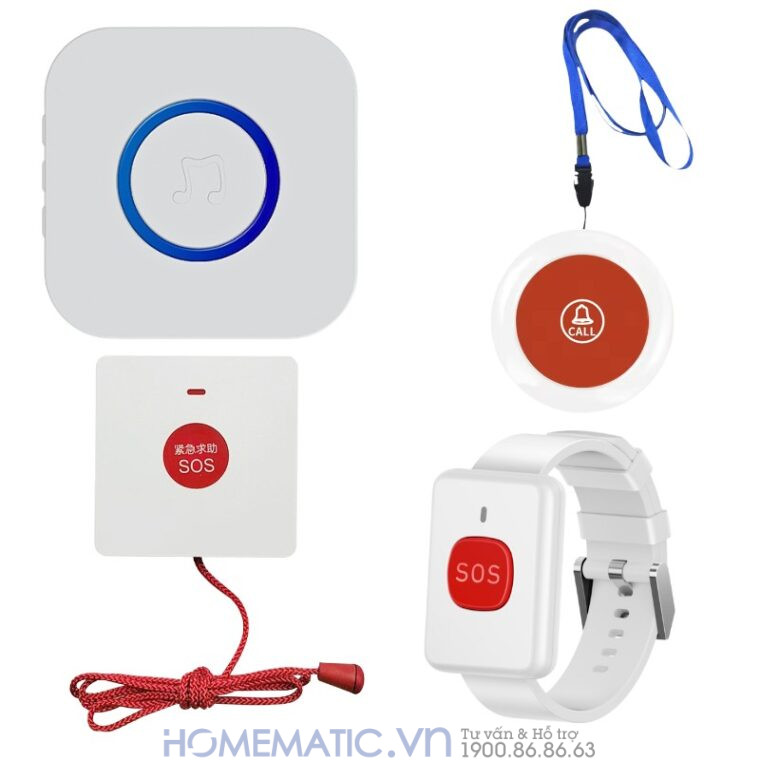 Chuông Không Dây Cho Người Già Qx01sos cộng đeo tay cộng đeo cổ cộng nút bấm dây giật