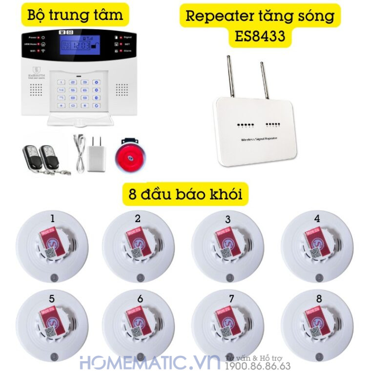 Hệ Thống Báo Cháy Không Dây Gia đình Báo Về điện Thoại 4g + Wifi Es1721f