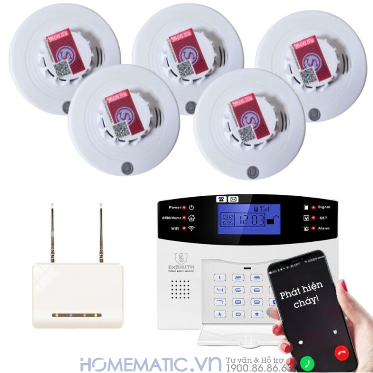 Hệ Thống Báo Cháy Không Dây Gia đình Báo Về điện Thoại 4g + Wifi Es1721f