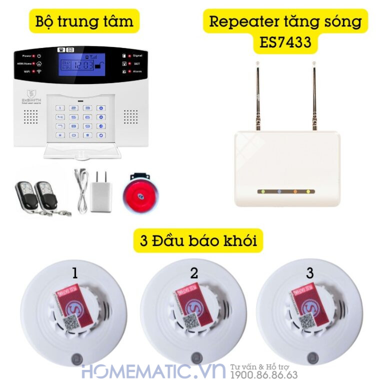 Hệ Thống Báo Cháy Không Dây Gia đình Báo Về điện Thoại 4g + Wifi Es1721f