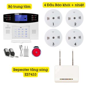 Hệ Thống Báo Cháy Không Dây Gia đình Báo Về điện Thoại 4g + Wifi Es1721fh (đầu Báo Khói + Nhiệt)